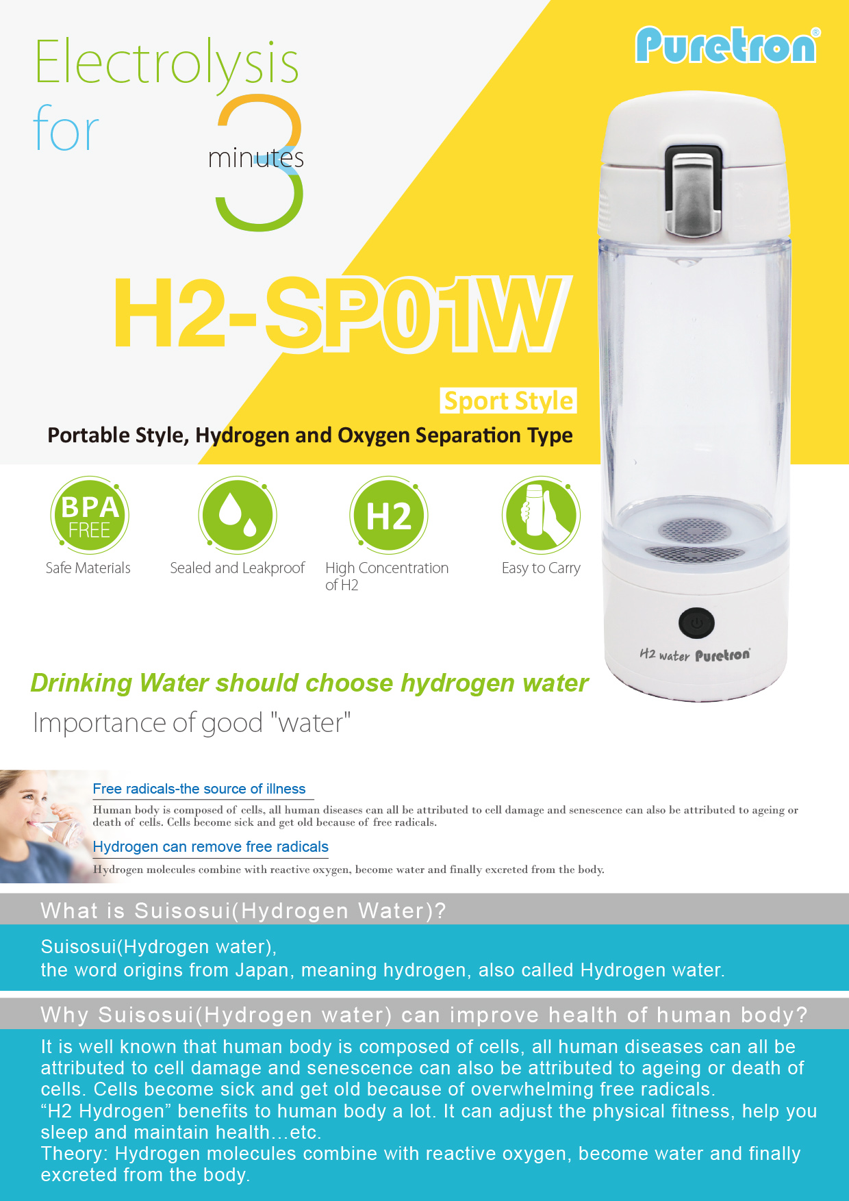 H2-SP01W hydrogen water bottle