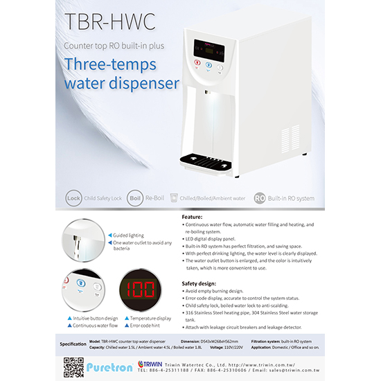 Three temp. Counter top water dispenser (W/RO)
